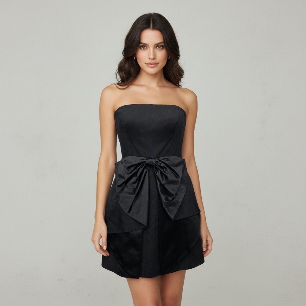 Aidan Mattox Black Strapless Bow Front Party Cocktail Mini Dress Size 10 NEW